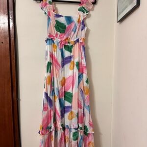 Blu Pepper Multicolor Brushstroke Maxi Dress - Pink, Green & Blue